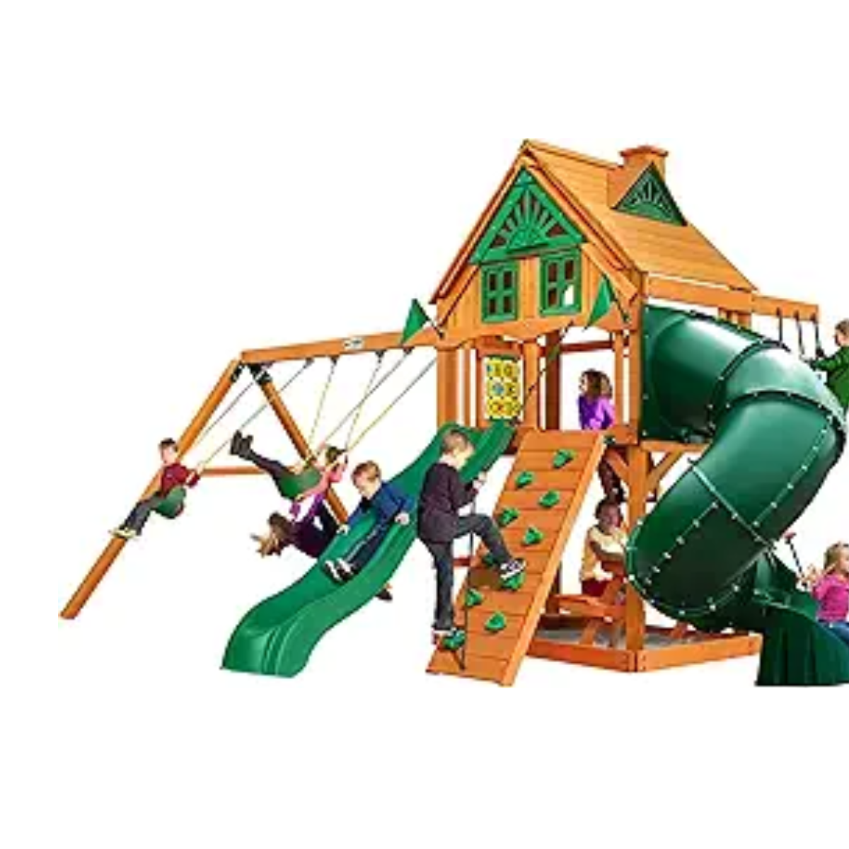 laitm-product-55-image-1 Gorilla Playsets Mountaineer Treehouse Wooden Swing Set with Tube Slide, Rope Ladder, and Sandbox - Image 1