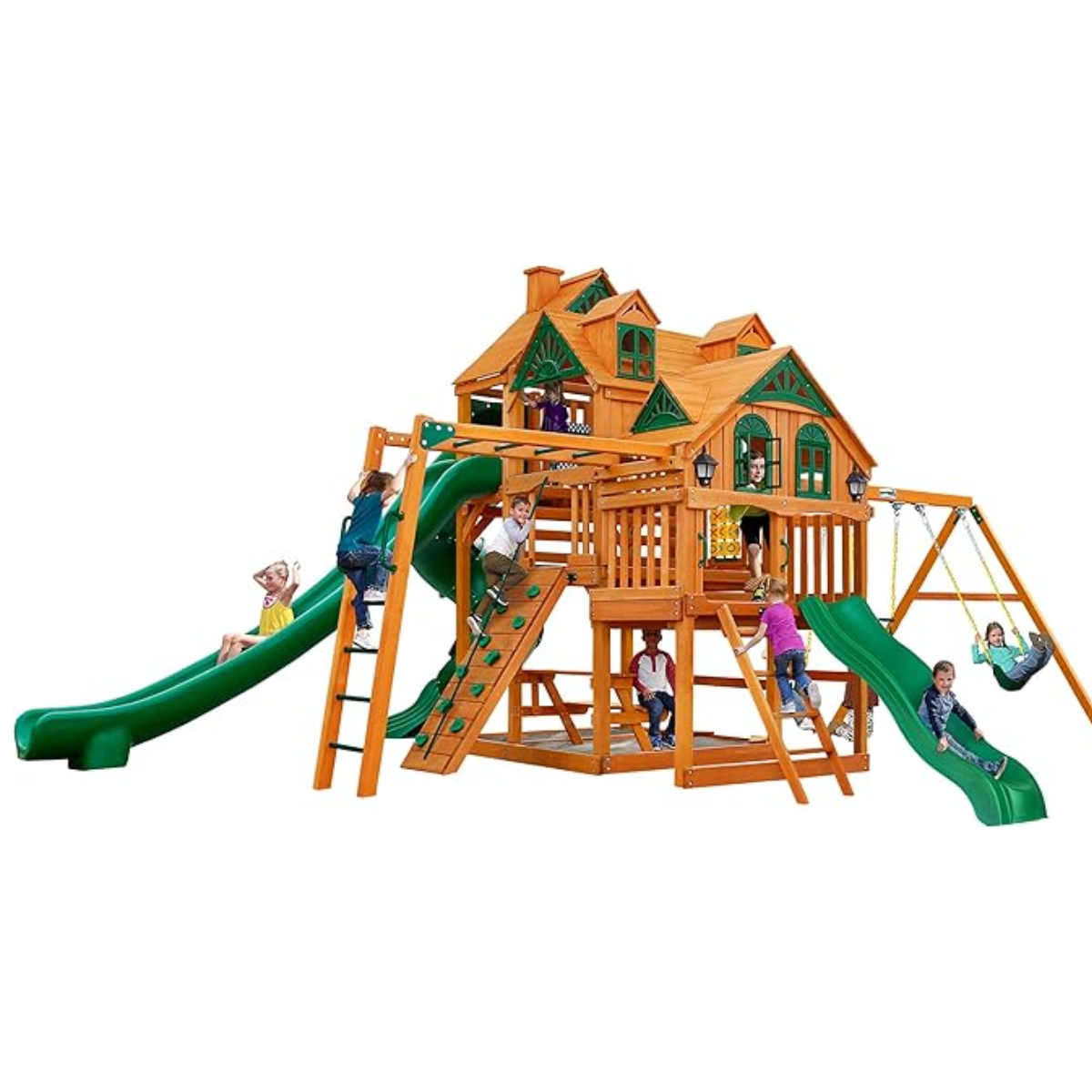 laitm-product-56-image-1 Gorilla Playsets Empire Extreme Wooden Swing Set with Monkey Bars, Clatter Bridge, Tower, and 3 Slides - Image 1