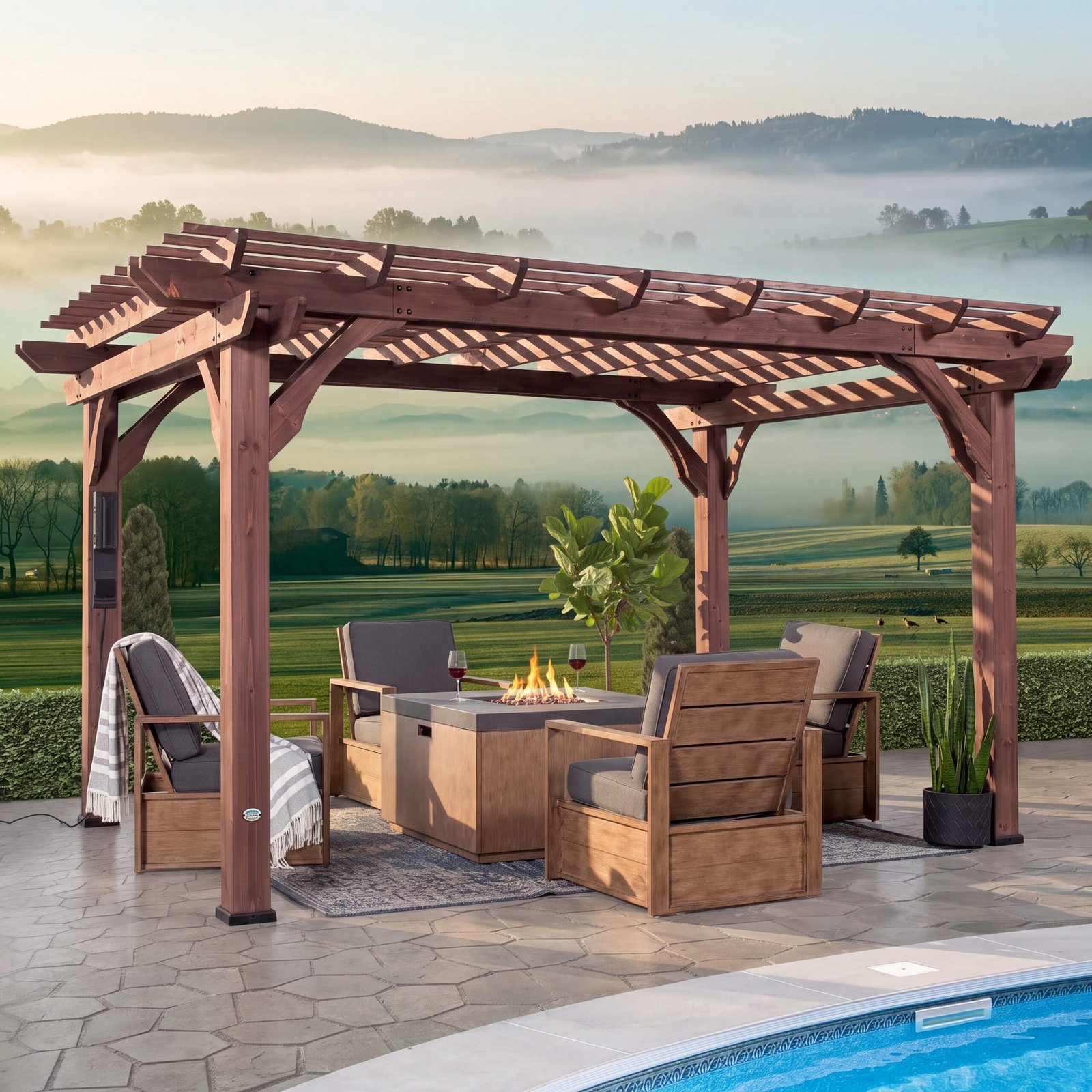 Pergola in a backyard garden setting