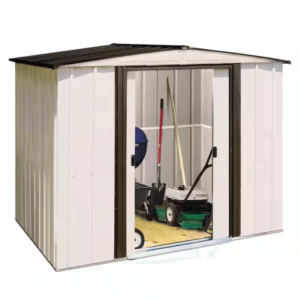 ltm-product-258-image-1 Newport 8 ft. W x 6 ft. D 2-Tone Eggshell and Coffee Galvanized Metal Shed with Sliding Lockable Doors (43 sq. ft.) - Image 1