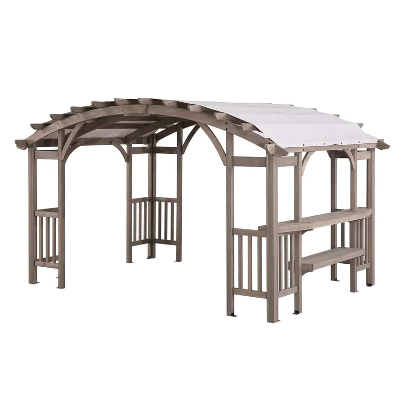ltm-product-310-image-1 Sunjoy Bellucci 10 x 14 ft. Light Grey Outdoor Cedar Wood Framed Arched Pergola - Image 1