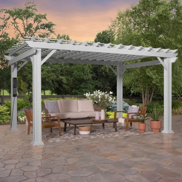 ltm-product-390-image-1 14×12 Hawthorne Traditional Steel Pergola With Sail Shade Soft Canopy - Image 1