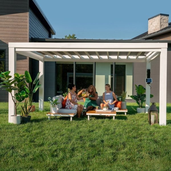 ltm-product-393-image-1 14×10 Windham Modern Steel Pergola With Sail Shade Soft Canopy - Image 1