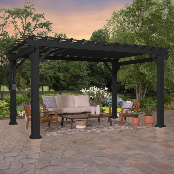 ltm-product-394-image-1 14×10 Stratford Traditional Steel Pergola With Sail Shade Soft Canopy - Image 1