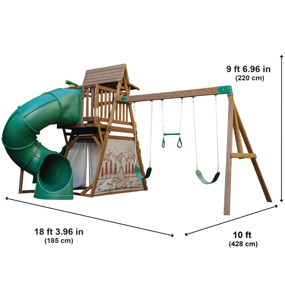 ltm-product-63-image-1 Ranger Retreat Wooden Swing Set/Playset with Tent, Tube Slide and 3-Swings - Image 1