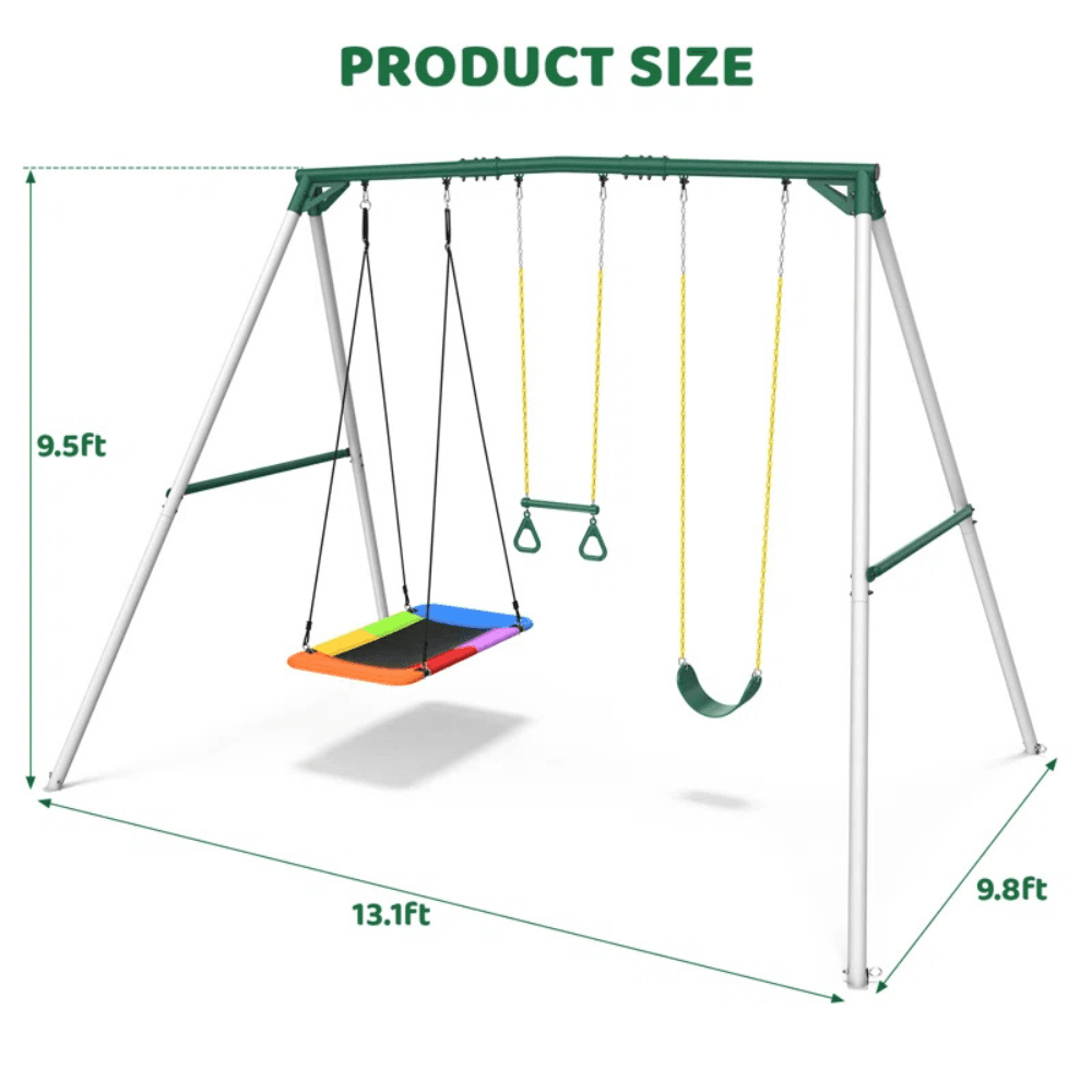ltm-product-68-image-1 9.5′ Heavy Duty Metal Swing Set with Belt Swing, Trapeze Bar - Image 1