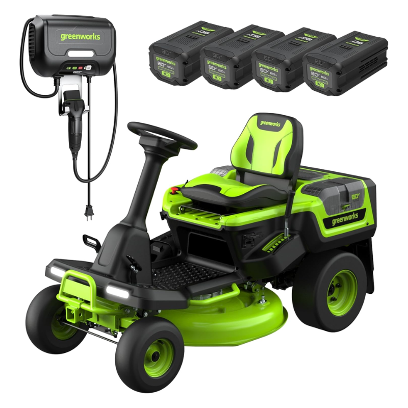 1-15.png Greenworks 30in 80V Riding Lawn Tractor Cordless Design with (4) 6.0Ah Batteries & 600W Charger - Image 1